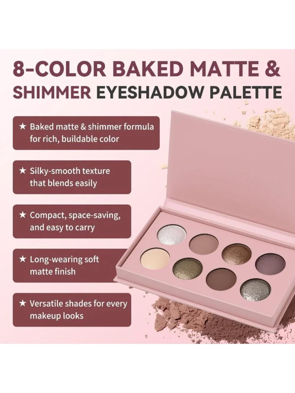 High Pigment Matte & Shimmer Eyeshadow Palette - Soft Blendable, Long-Lasting